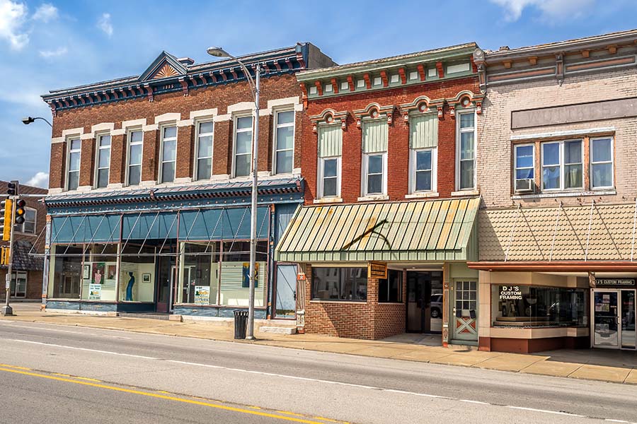 Delaware OH - Row Of Small Town Buildings Along Street In Delaware Ohio